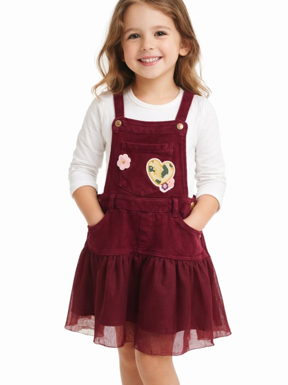 365 Kids by Garanimals Girls Maroon Jumper Dress Tulle Skirt Size 6 with Pockets